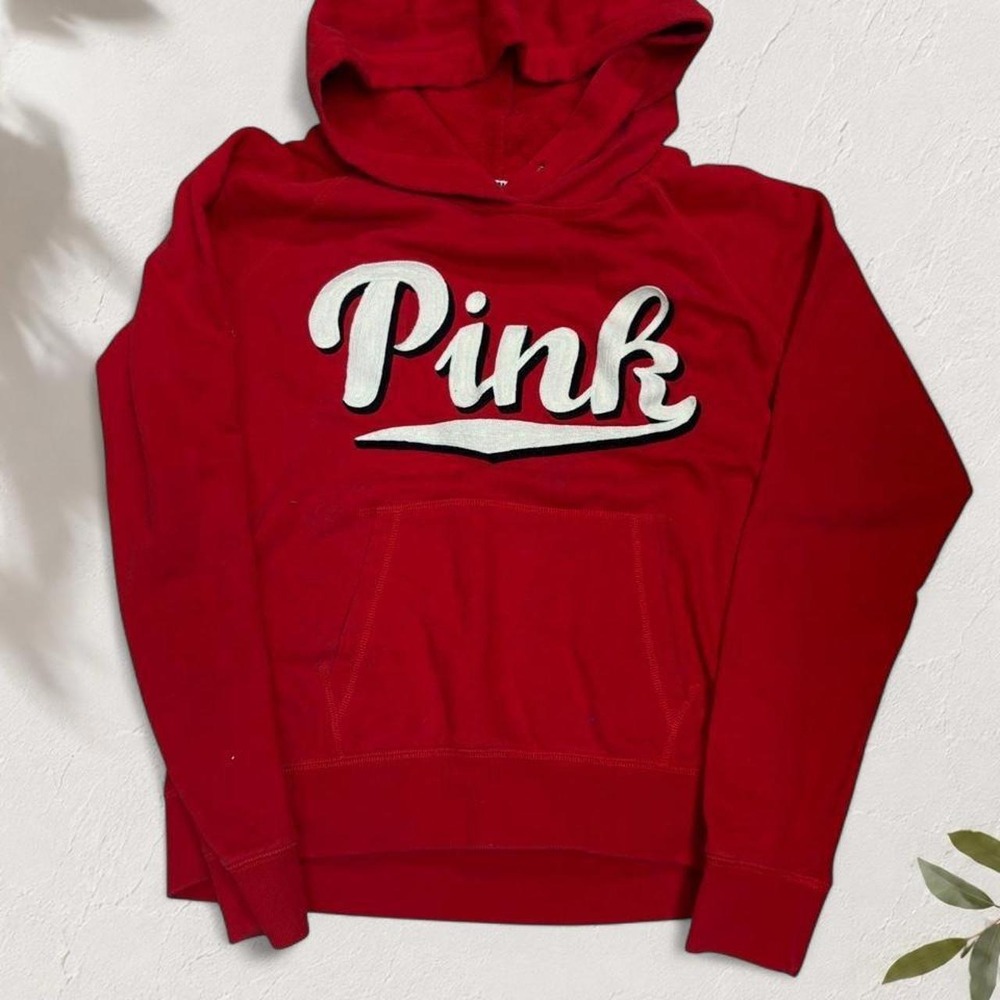 Victoria’s Secret PINK Red Logo Hoodie Sweatshirt Y2K Vintage Style Large